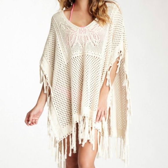Nordstrom Other - Nordstrom Seaton Crochet Boho V-neck Fringe Poncho Knit Cover Up Size: OS